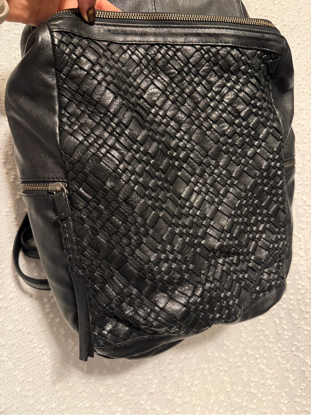 Black Woven Leather Backpack - Sleek Everyday Carry - Picture 2 of 9